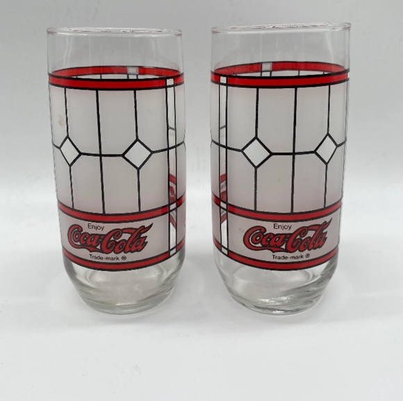 Vintage Coca Cola Glasses Set of 2 Tiffany Frosted Glasses - Picture 1 of 1
